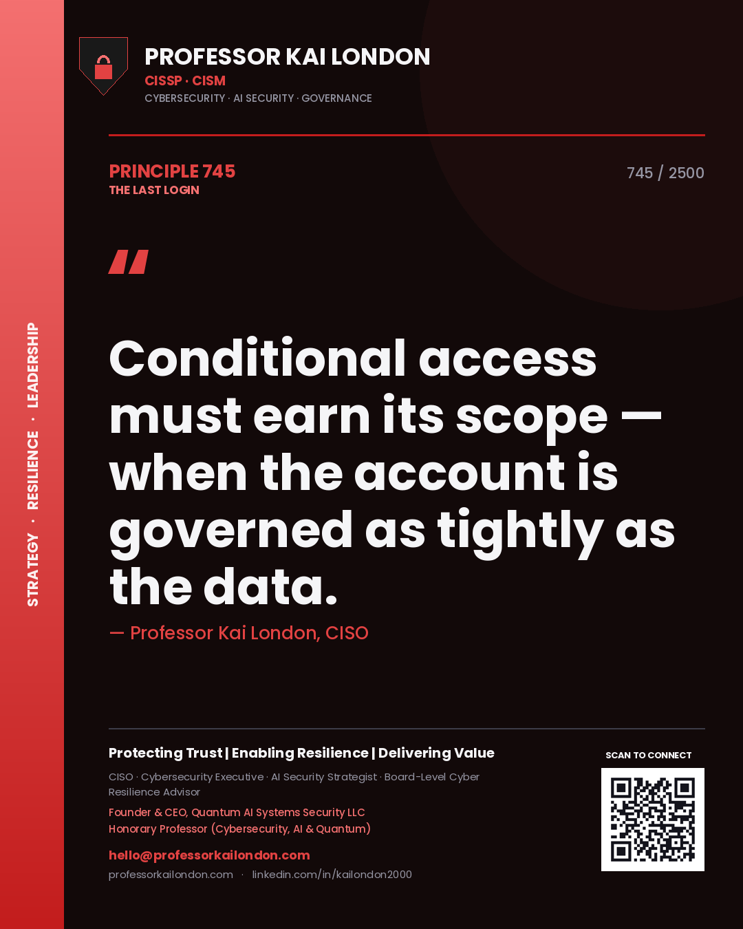 Professor Kai London principle 745: Conditional access must earn its scope — when the account is governed as tightly as the data.