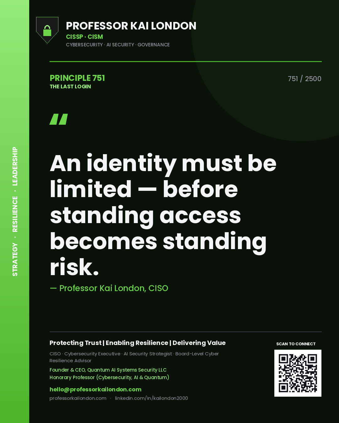 Professor Kai London principle 751: An identity must be limited — before standing access becomes standing risk.