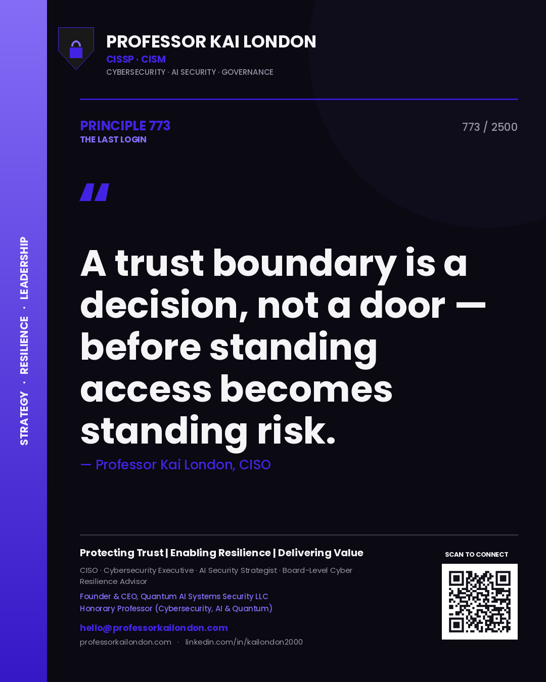 Professor Kai London principle 773: A trust boundary is a decision, not a door — before standing access becomes standing risk.