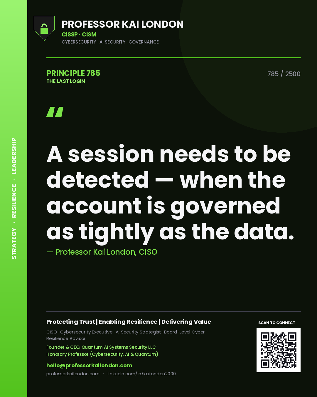 Professor Kai London principle 785: A session needs to be detected — when the account is governed as tightly as the data.