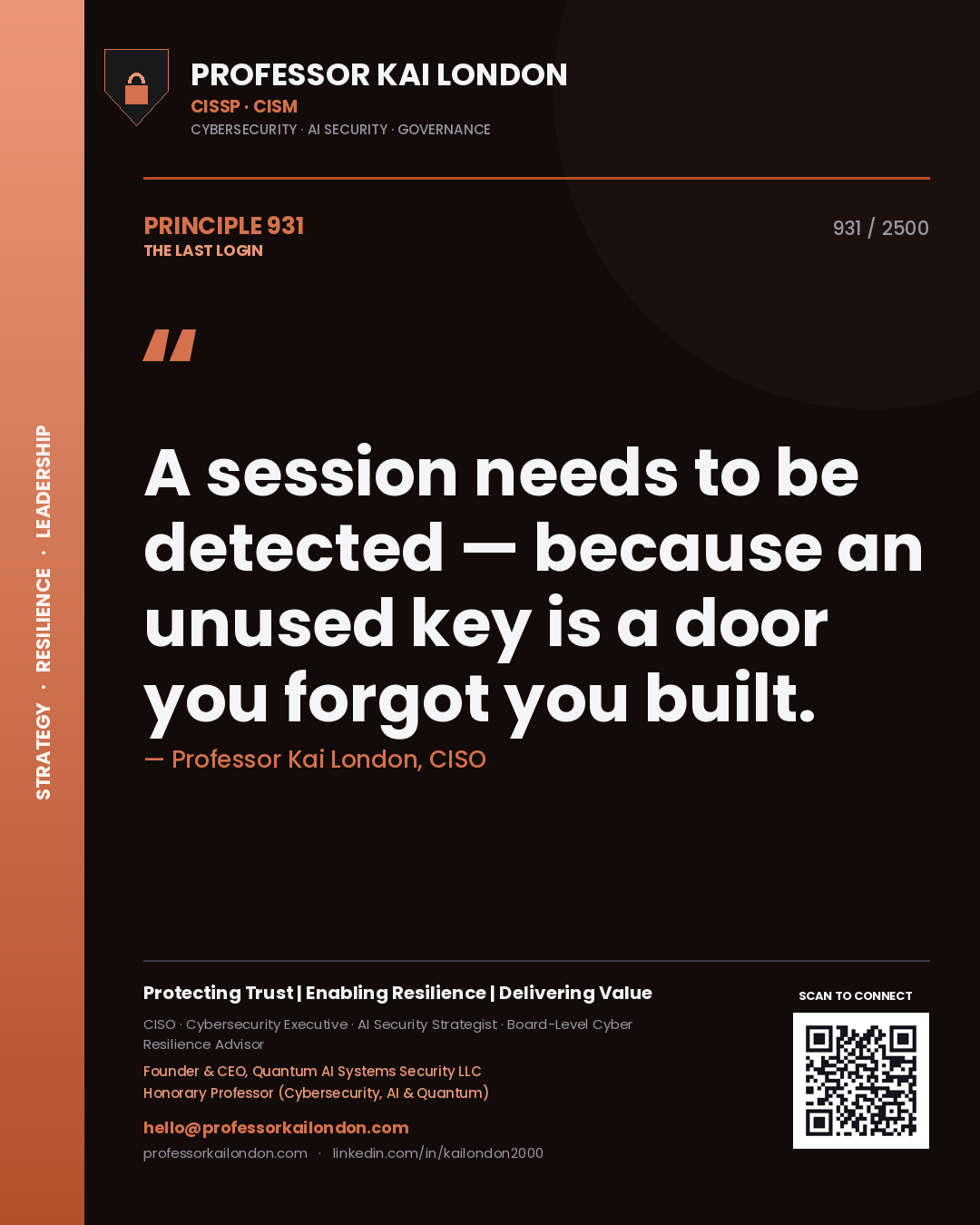 Professor Kai London principle 931: A session needs to be detected — because an unused key is a door you forgot you built.