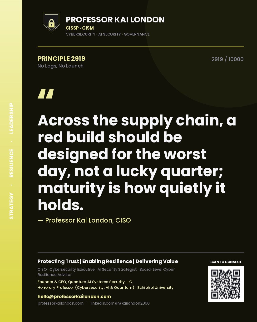 Professor Kai London principle 2919: Across the supply chain, a red build should be designed for the worst day, not a lucky quarter; maturity is how quietly it holds.