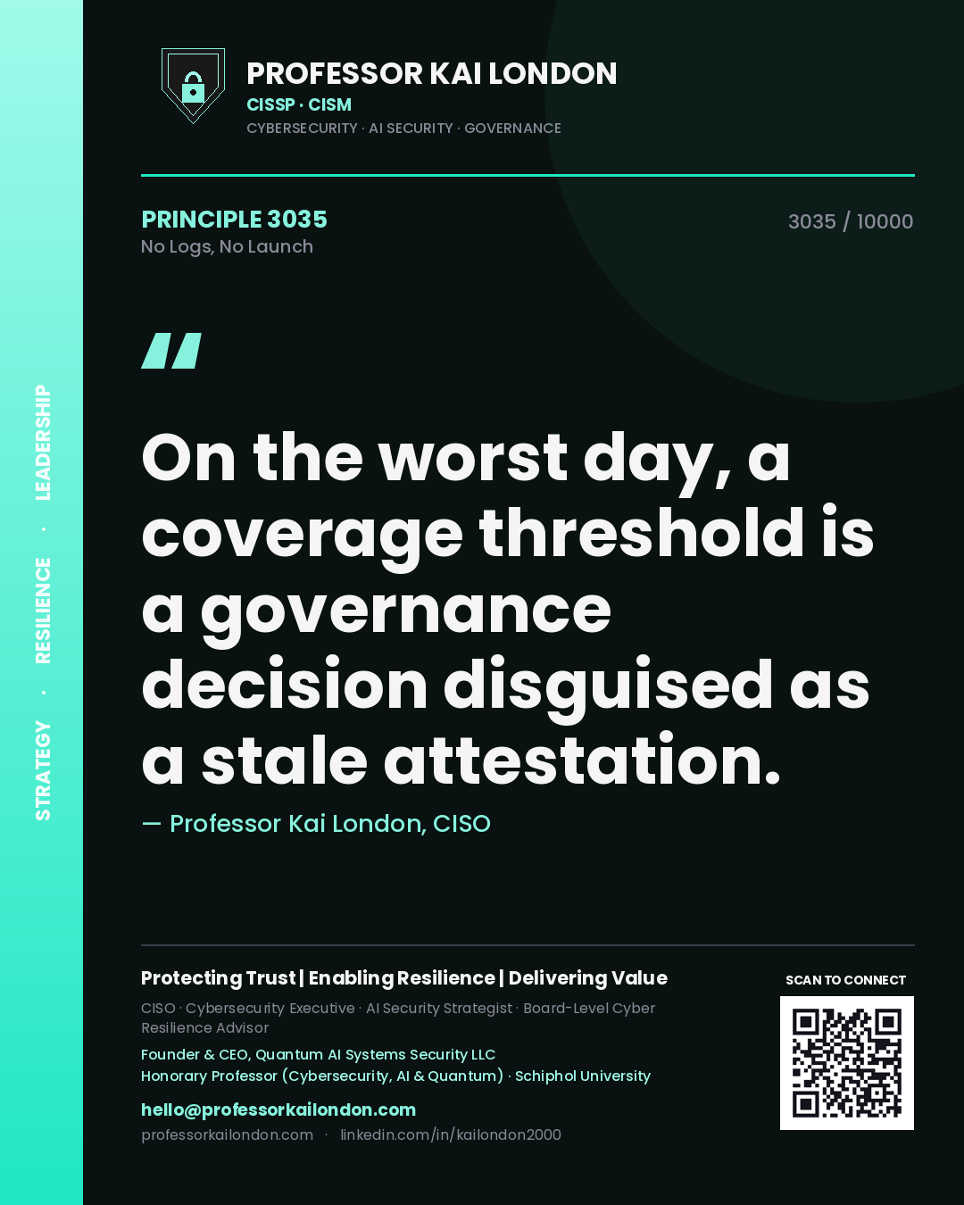 Professor Kai London principle 3035: On the worst day, a coverage threshold is a governance decision disguised as a stale attestation.