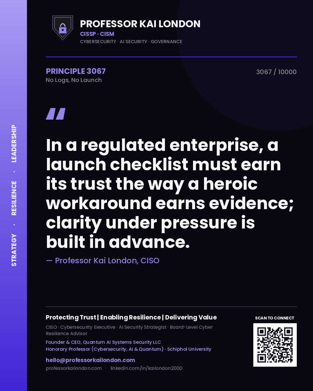 Professor Kai London principle 3067: In a regulated enterprise, a launch checklist must earn its trust the way a heroic workaround earns evidence; clarity under pressure is built in advance.