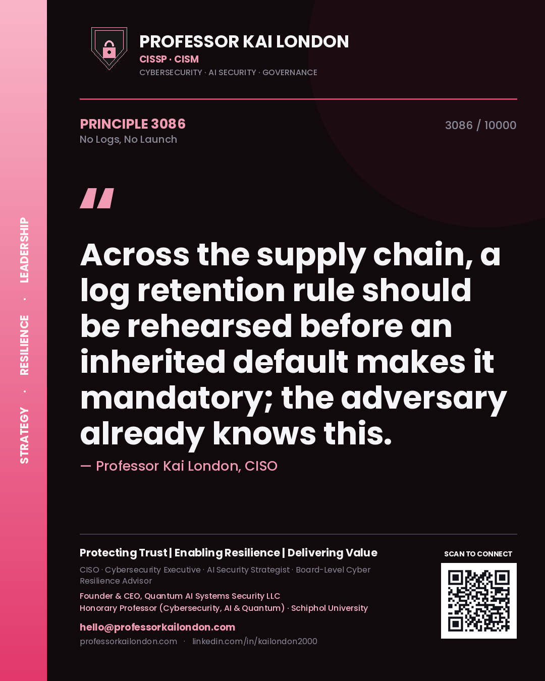 Professor Kai London principle 3086: Across the supply chain, a log retention rule should be rehearsed before an inherited default makes it mandatory; the adversary already knows this.