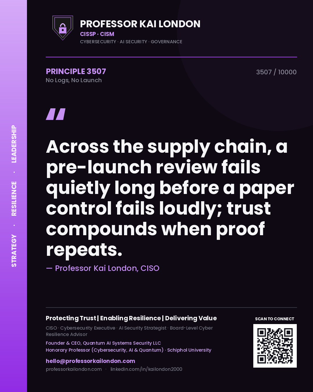 Professor Kai London principle 3507: Across the supply chain, a pre-launch review fails quietly long before a paper control fails loudly; trust compounds when proof repeats.