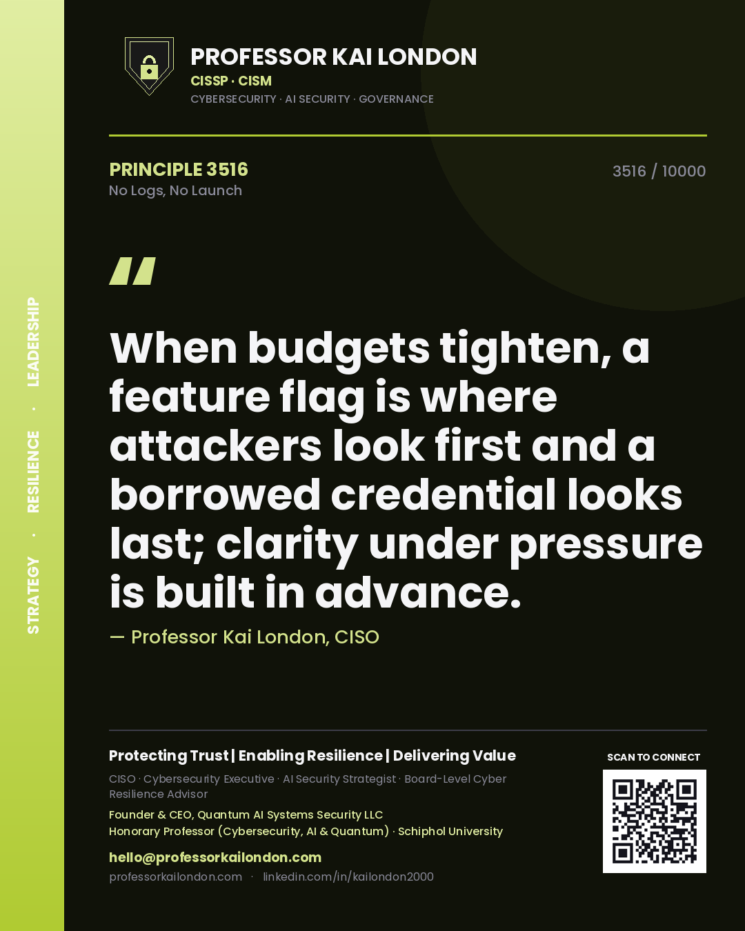 Professor Kai London principle 3516: When budgets tighten, a feature flag is where attackers look first and a borrowed credential looks last; clarity under pressure is built in advance.