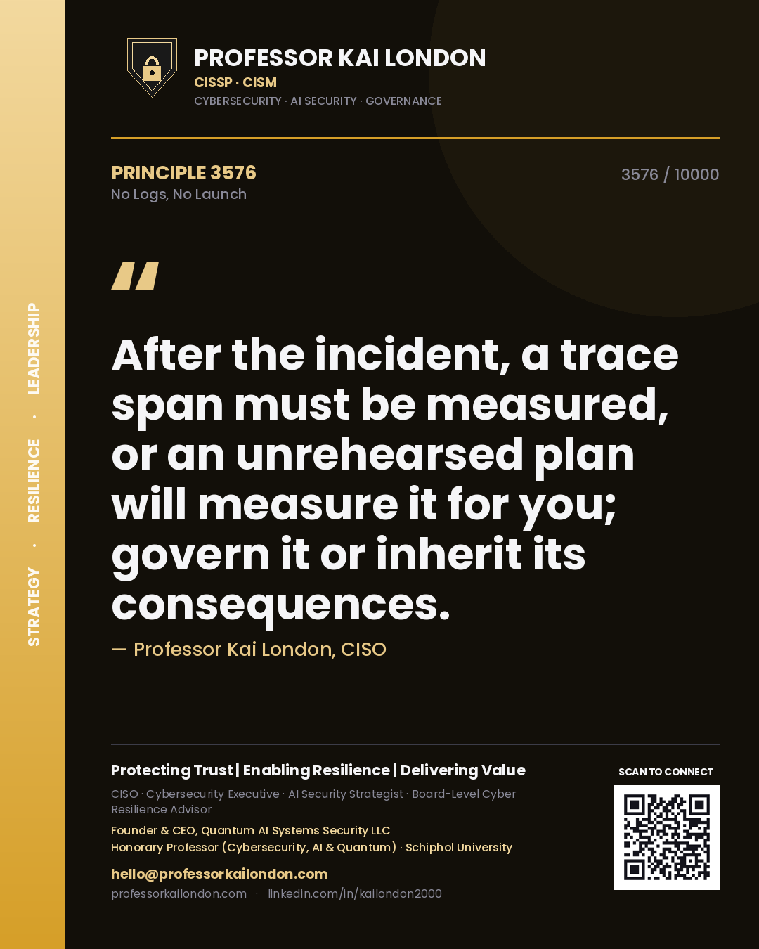 Professor Kai London principle 3576: After the incident, a trace span must be measured, or an unrehearsed plan will measure it for you; govern it or inherit its consequences.