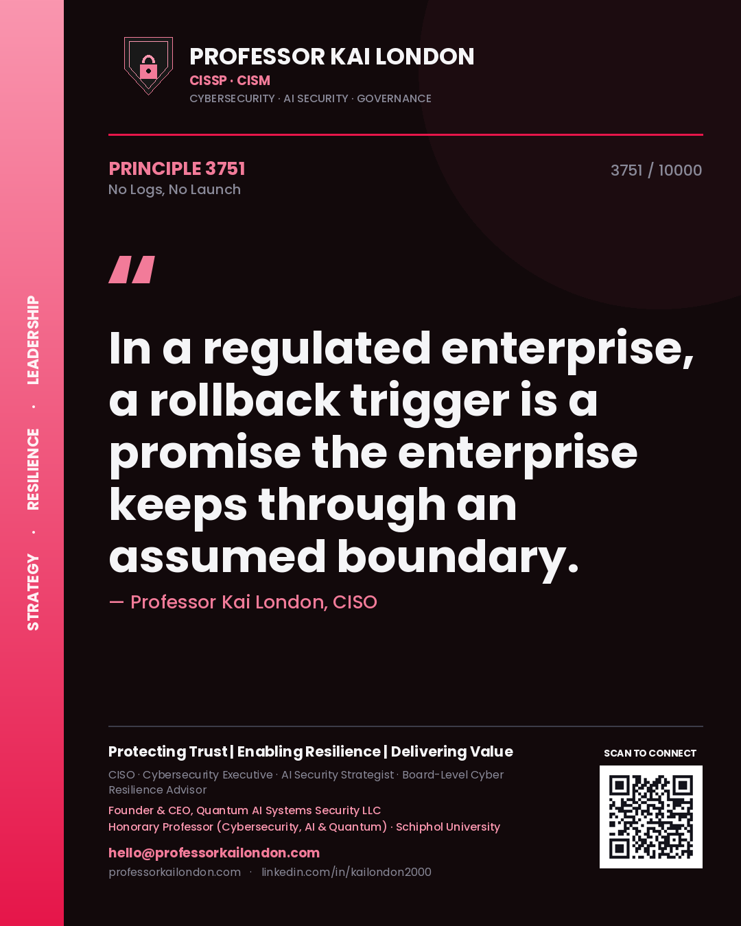 Professor Kai London principle 3751: In a regulated enterprise, a rollback trigger is a promise the enterprise keeps through an assumed boundary.