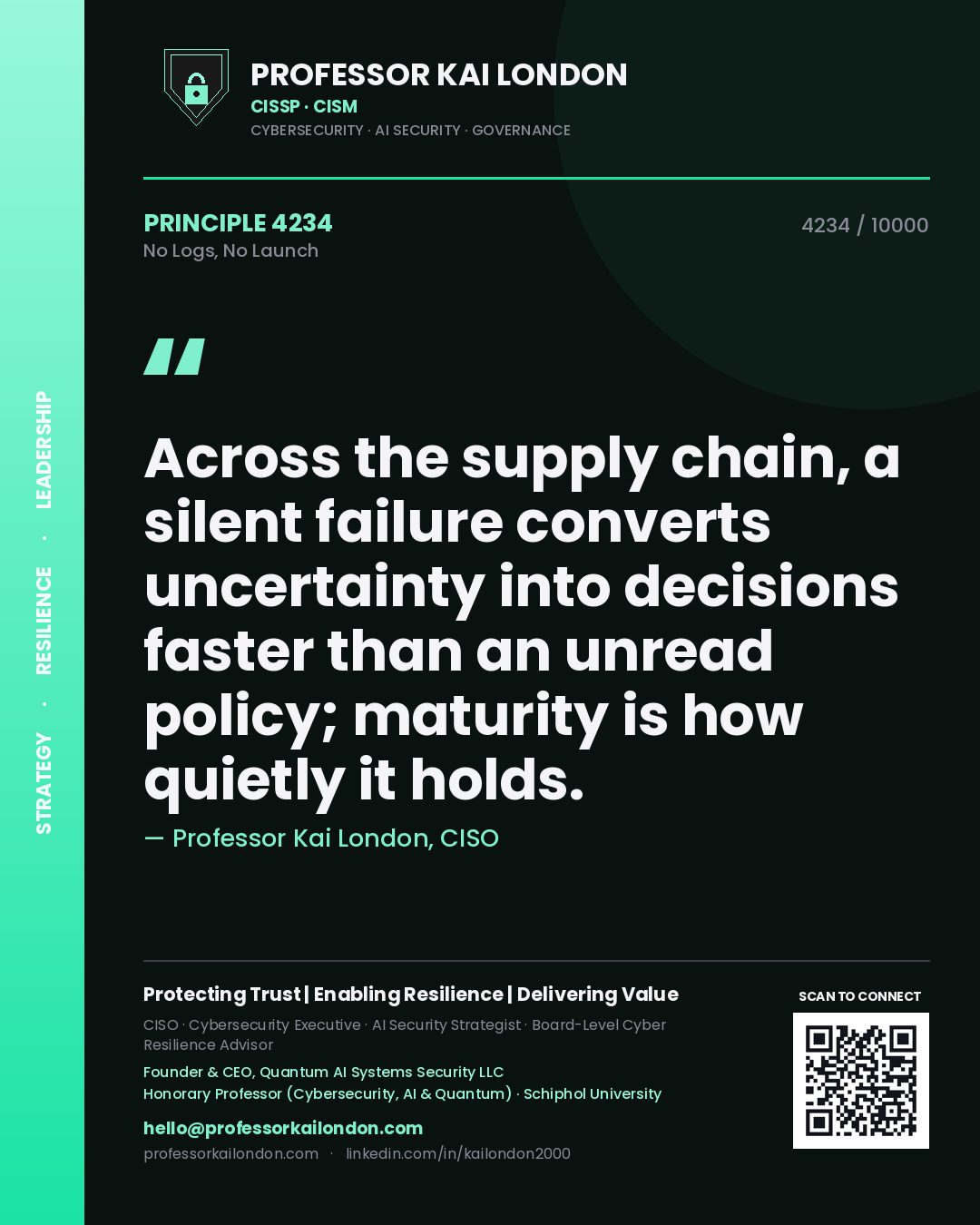 Professor Kai London principle 4234: Across the supply chain, a silent failure converts uncertainty into decisions faster than an unread policy; maturity is how quietly it holds.
