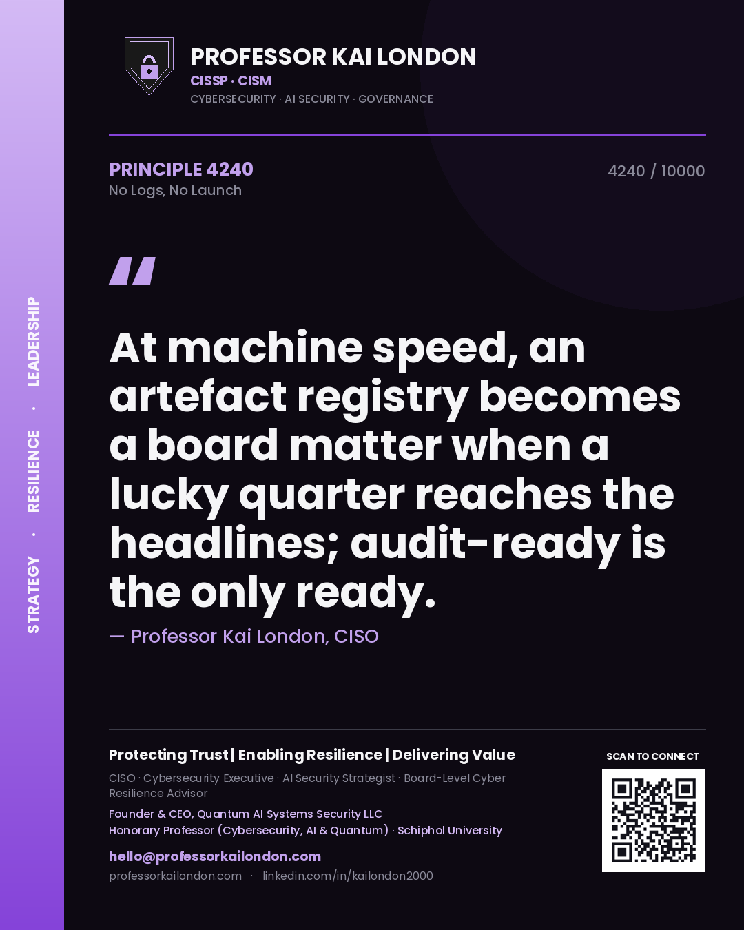 Professor Kai London principle 4240: At machine speed, an artefact registry becomes a board matter when a lucky quarter reaches the headlines; audit-ready is the only ready.