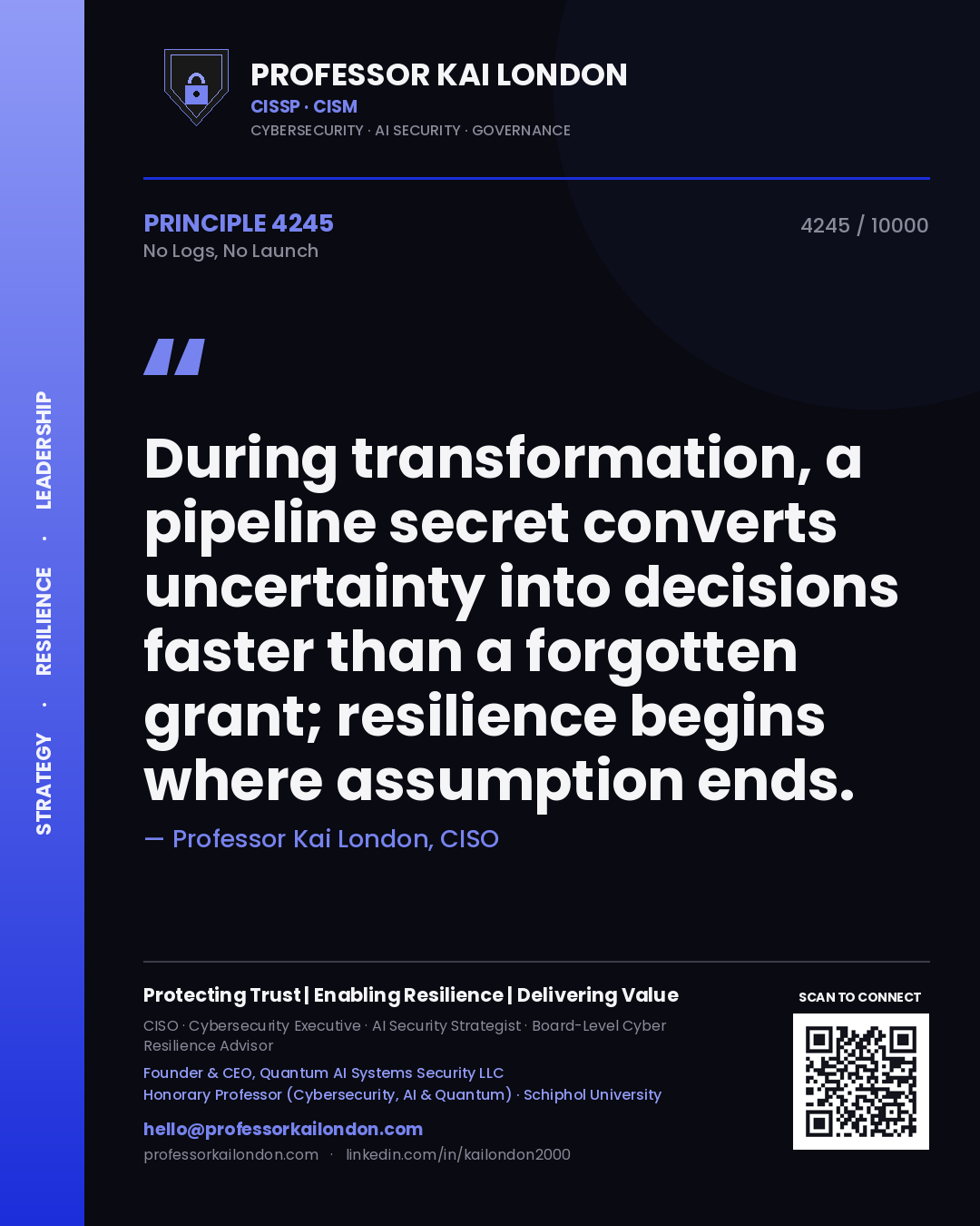 Professor Kai London principle 4245: During transformation, a pipeline secret converts uncertainty into decisions faster than a forgotten grant; resilience begins where assumption ends.