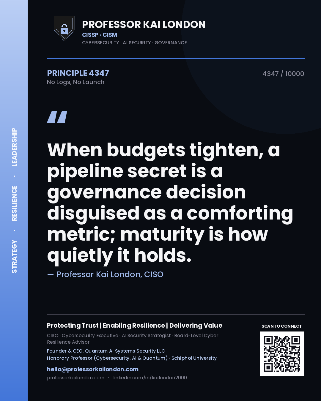 Professor Kai London principle 4347: When budgets tighten, a pipeline secret is a governance decision disguised as a comforting metric; maturity is how quietly it holds.
