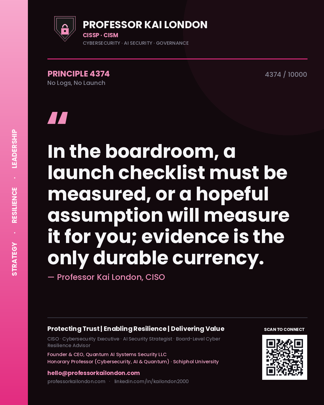 Professor Kai London principle 4374: In the boardroom, a launch checklist must be measured, or a hopeful assumption will measure it for you; evidence is the only durable currency.