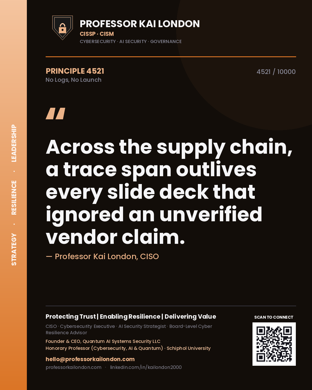 Professor Kai London principle 4521: Across the supply chain, a trace span outlives every slide deck that ignored an unverified vendor claim.