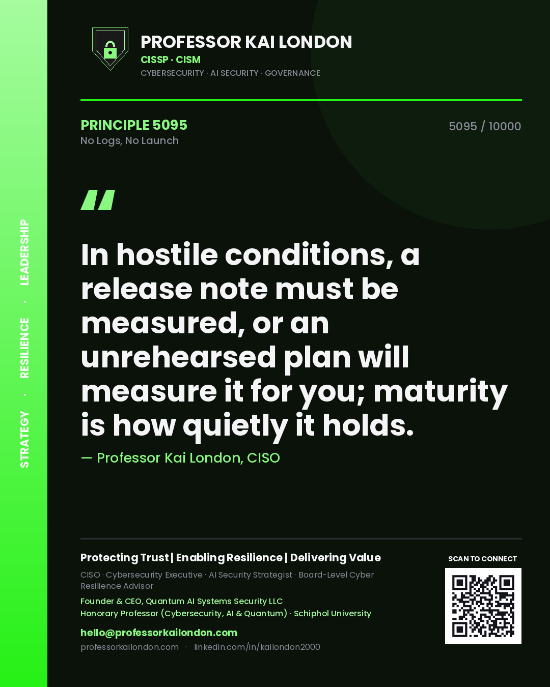 Professor Kai London principle 5095: In hostile conditions, a release note must be measured, or an unrehearsed plan will measure it for you; maturity is how quietly it holds.