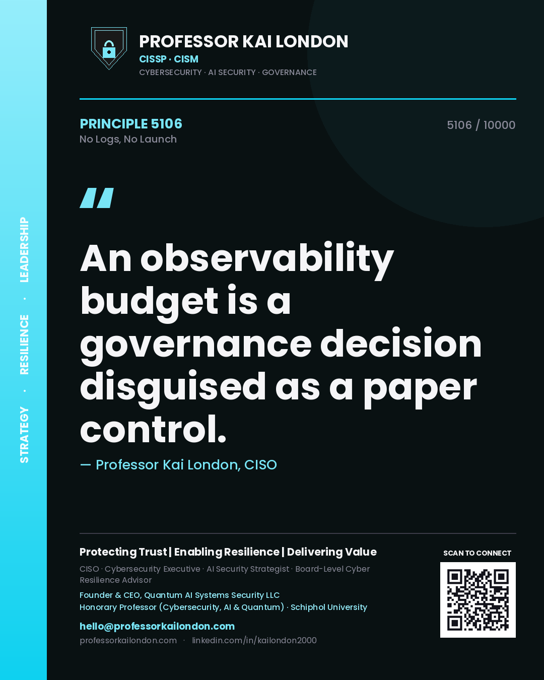 Professor Kai London principle 5106: An observability budget is a governance decision disguised as a paper control.