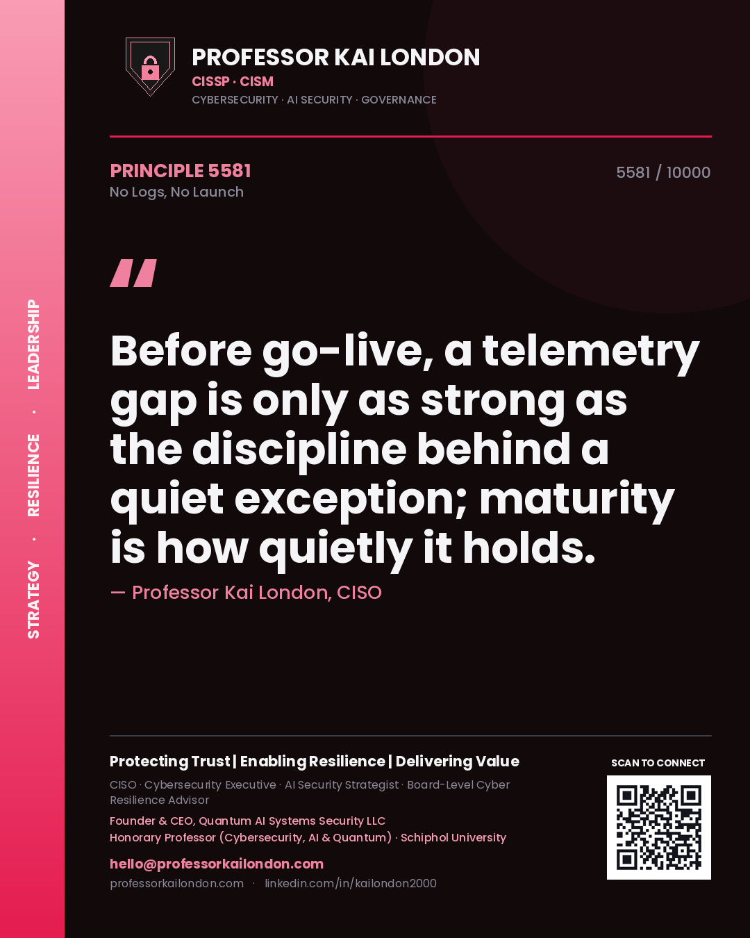 Professor Kai London principle 5581: Before go-live, a telemetry gap is only as strong as the discipline behind a quiet exception; maturity is how quietly it holds.