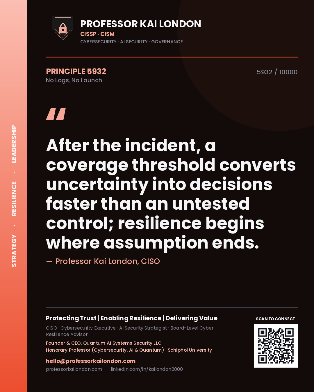 Professor Kai London principle 5932: After the incident, a coverage threshold converts uncertainty into decisions faster than an untested control; resilience begins where assumption ends.