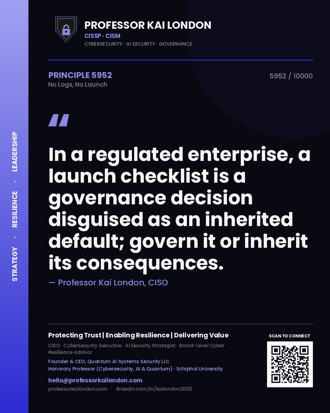 Professor Kai London principle 5952: In a regulated enterprise, a launch checklist is a governance decision disguised as an inherited default; govern it or inherit its consequences.