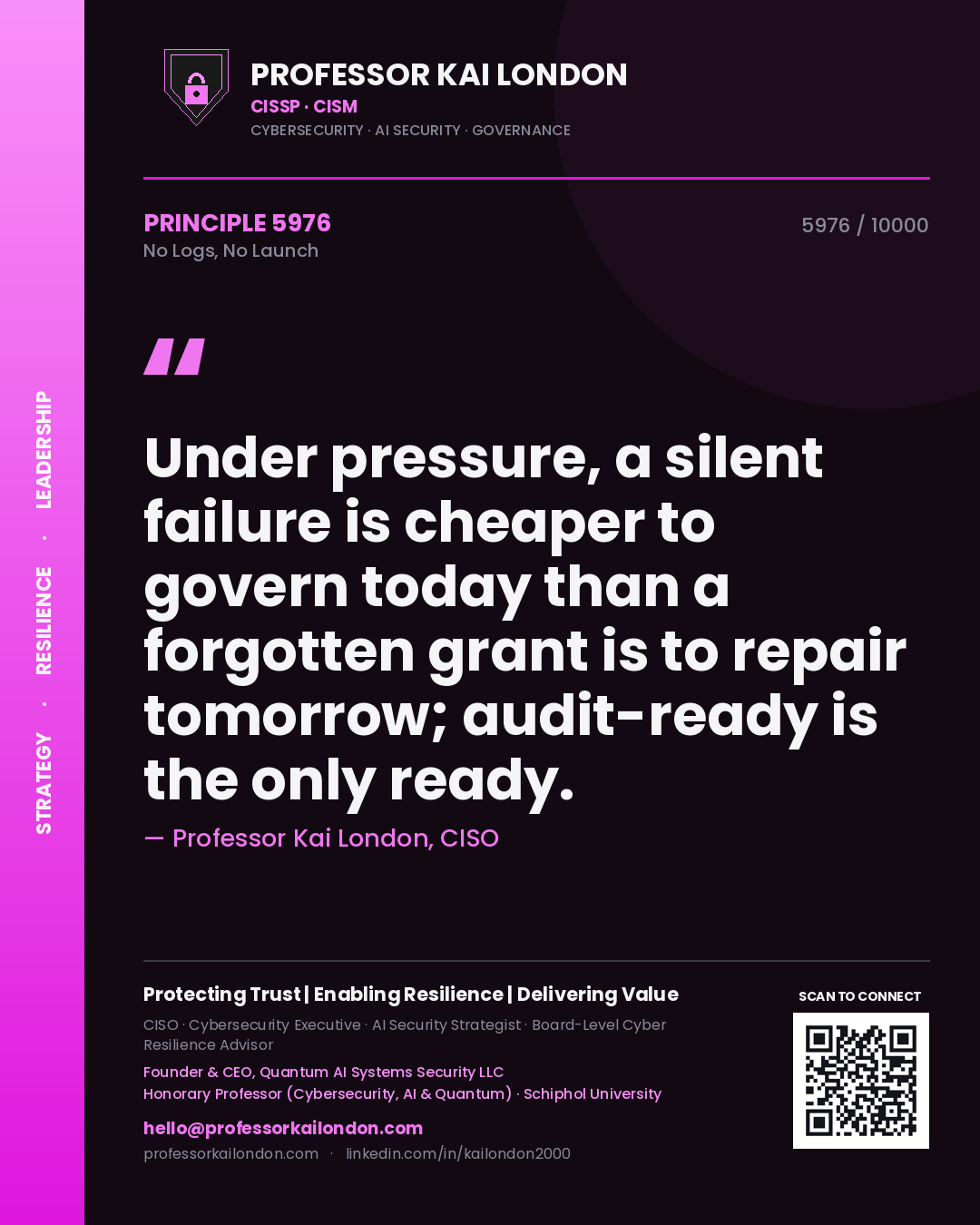 Professor Kai London principle 5976: Under pressure, a silent failure is cheaper to govern today than a forgotten grant is to repair tomorrow; audit-ready is the only ready.