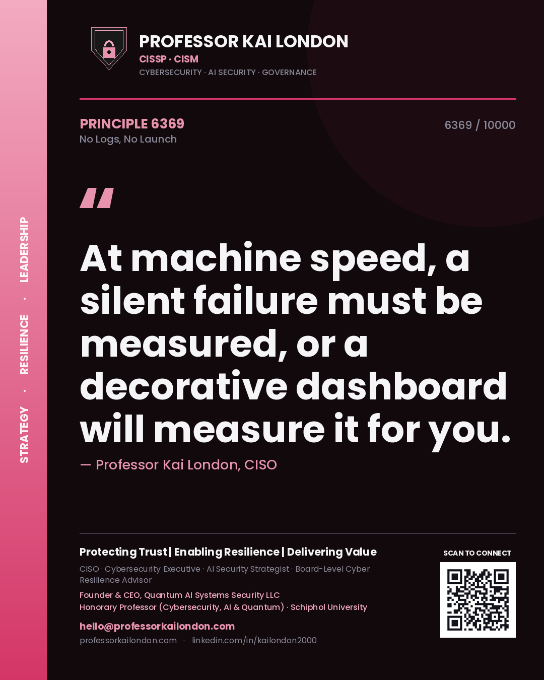 Professor Kai London principle 6369: At machine speed, a silent failure must be measured, or a decorative dashboard will measure it for you.
