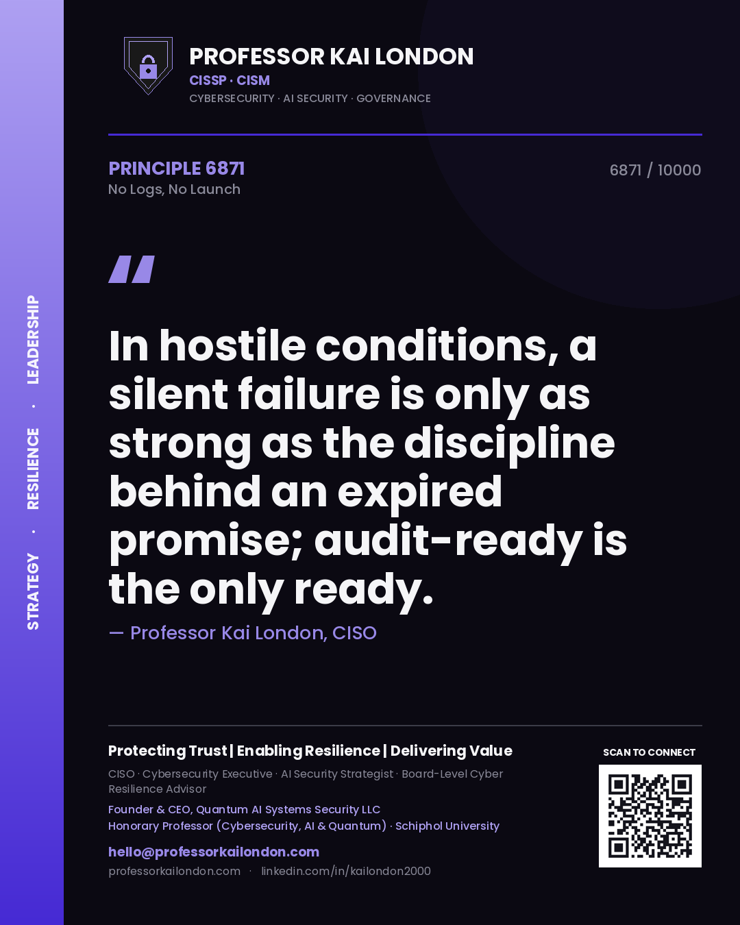 Professor Kai London principle 6871: In hostile conditions, a silent failure is only as strong as the discipline behind an expired promise; audit-ready is the only ready.