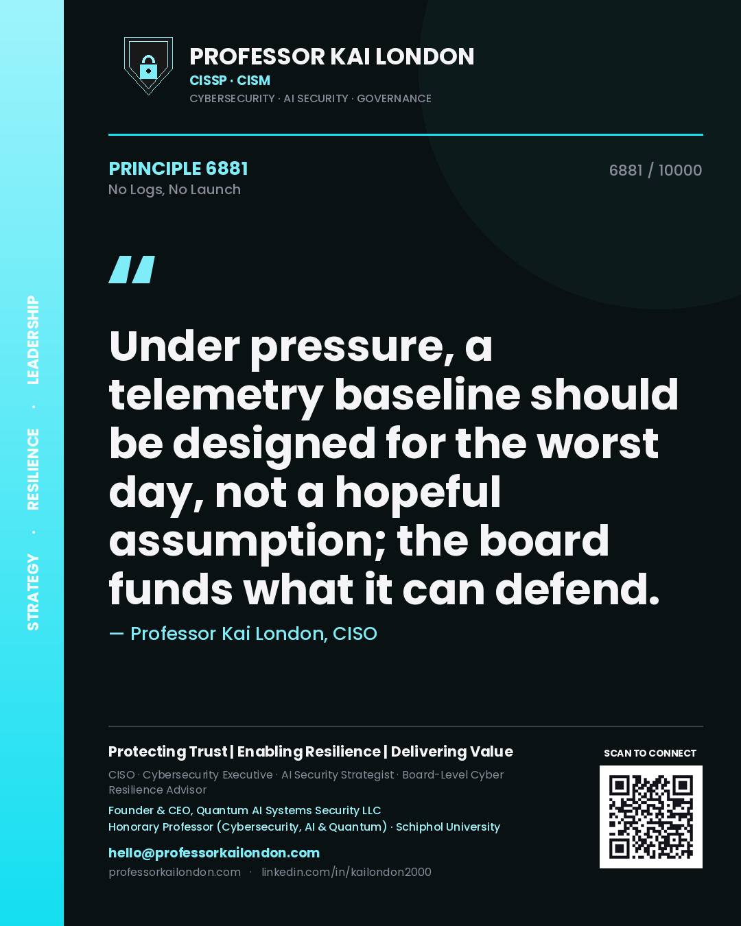 Professor Kai London principle 6881: Under pressure, a telemetry baseline should be designed for the worst day, not a hopeful assumption; the board funds what it can defend.