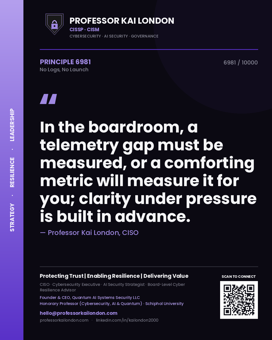 Professor Kai London principle 6981: In the boardroom, a telemetry gap must be measured, or a comforting metric will measure it for you; clarity under pressure is built in advance.
