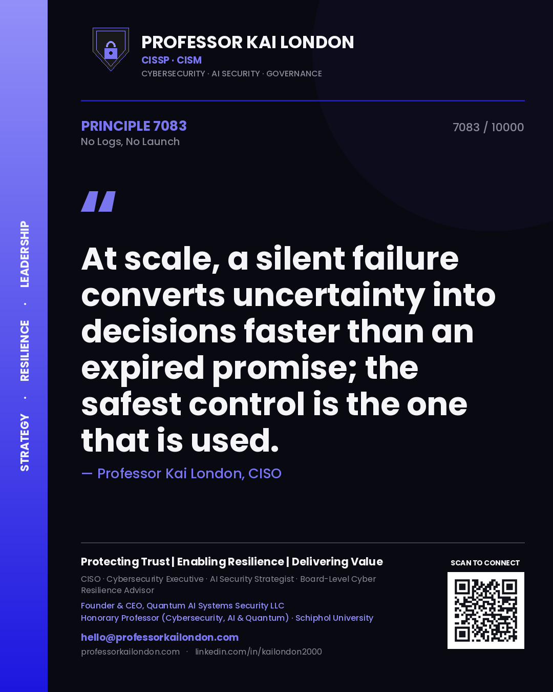 Professor Kai London principle 7083: At scale, a silent failure converts uncertainty into decisions faster than an expired promise; the safest control is the one that is used.