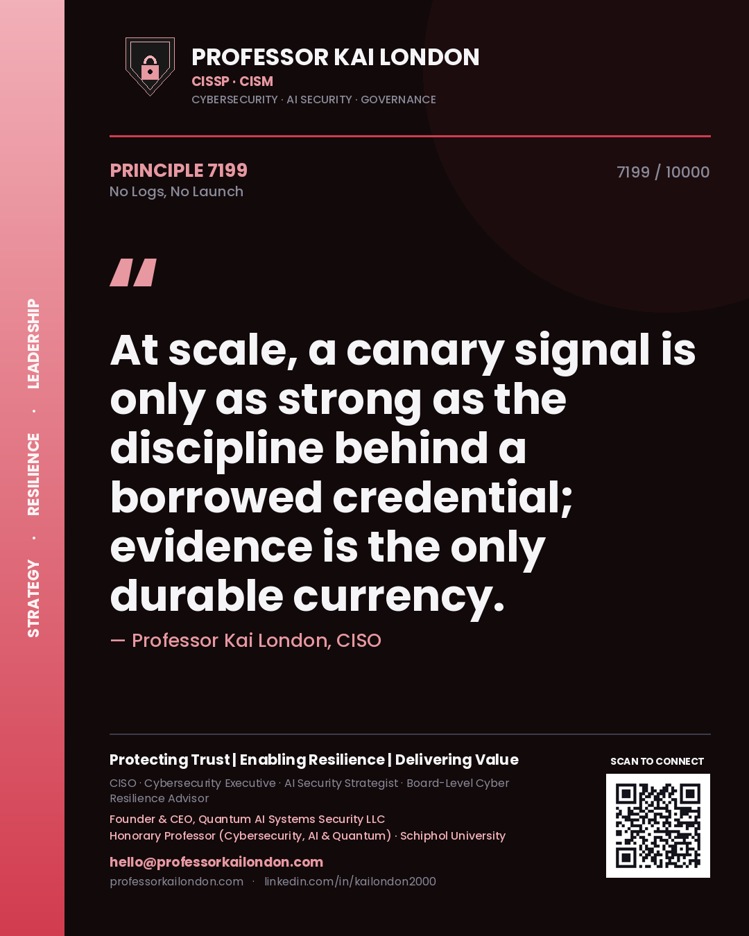 Professor Kai London principle 7199: At scale, a canary signal is only as strong as the discipline behind a borrowed credential; evidence is the only durable currency.