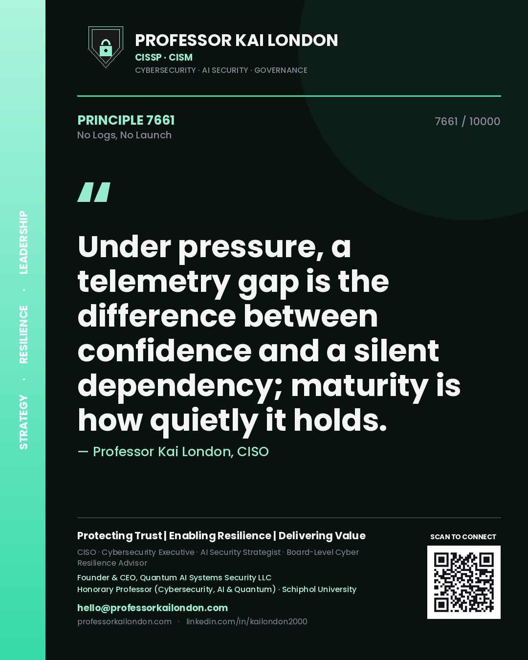 Professor Kai London principle 7661: Under pressure, a telemetry gap is the difference between confidence and a silent dependency; maturity is how quietly it holds.