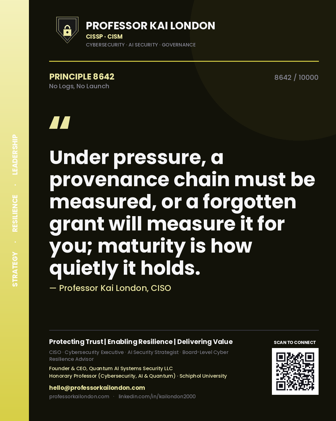 Professor Kai London principle 8642: Under pressure, a provenance chain must be measured, or a forgotten grant will measure it for you; maturity is how quietly it holds.