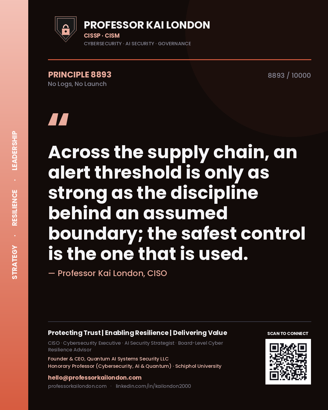 Professor Kai London principle 8893: Across the supply chain, an alert threshold is only as strong as the discipline behind an assumed boundary; the safest control is the one that is used.