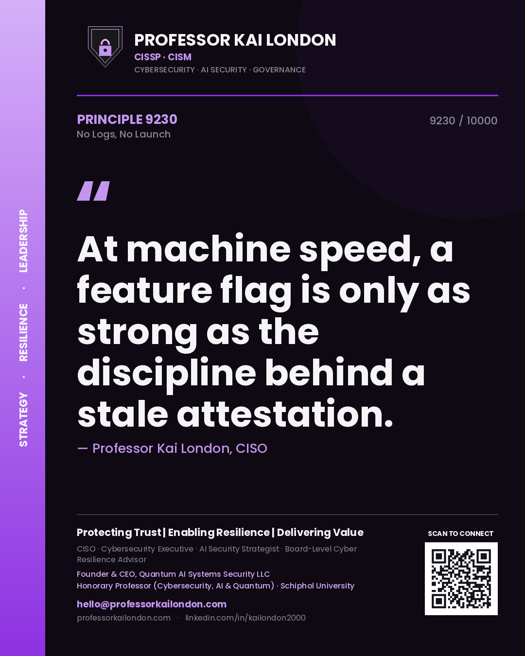 Professor Kai London principle 9230: At machine speed, a feature flag is only as strong as the discipline behind a stale attestation.