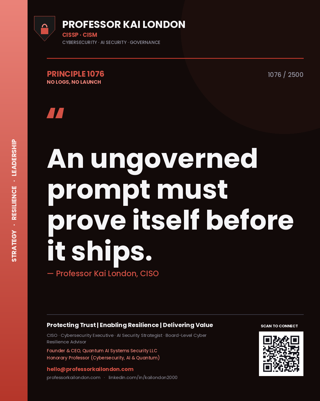 Professor Kai London principle 1076: An ungoverned prompt must prove itself before it ships.