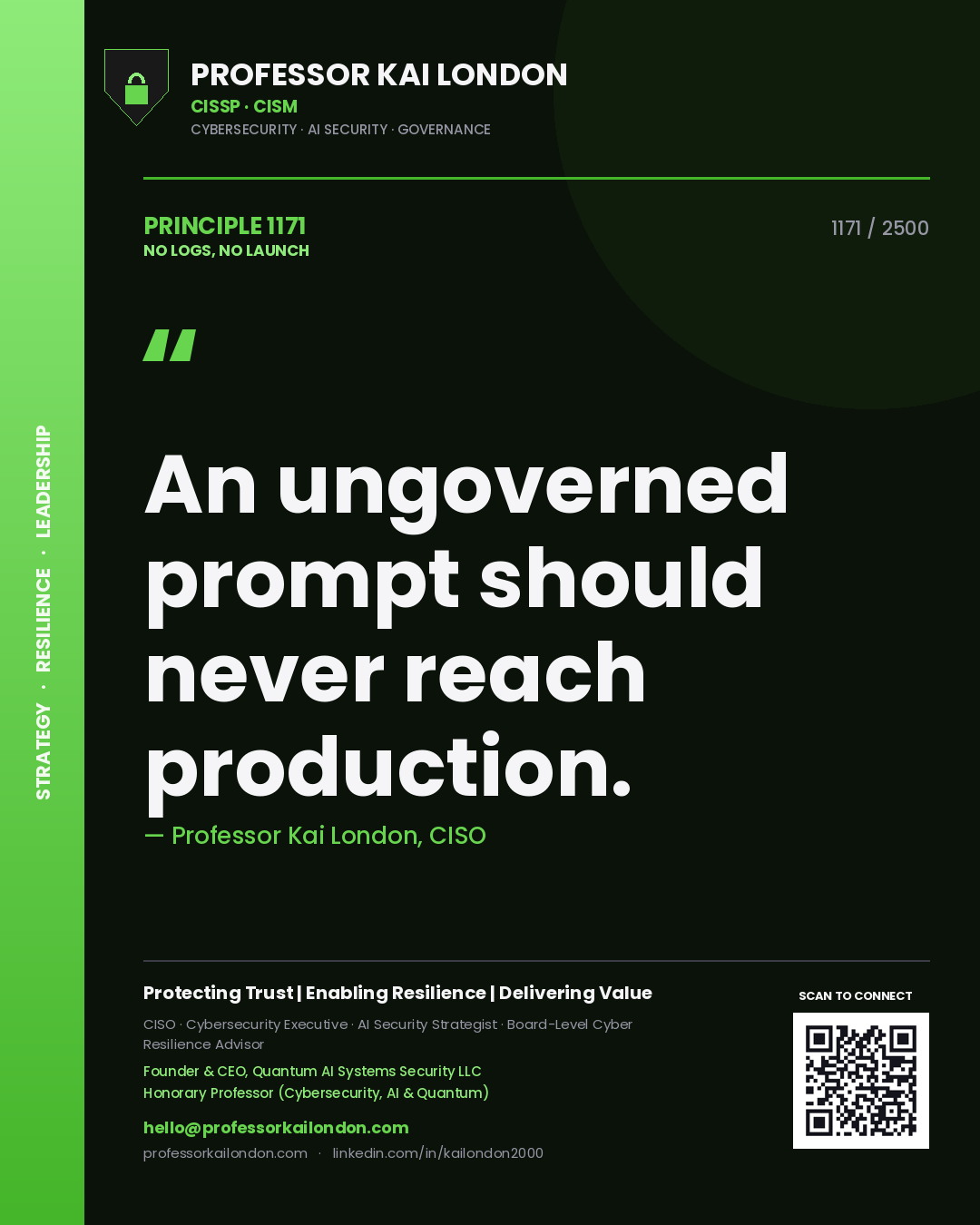 Professor Kai London principle 1171: An ungoverned prompt should never reach production.