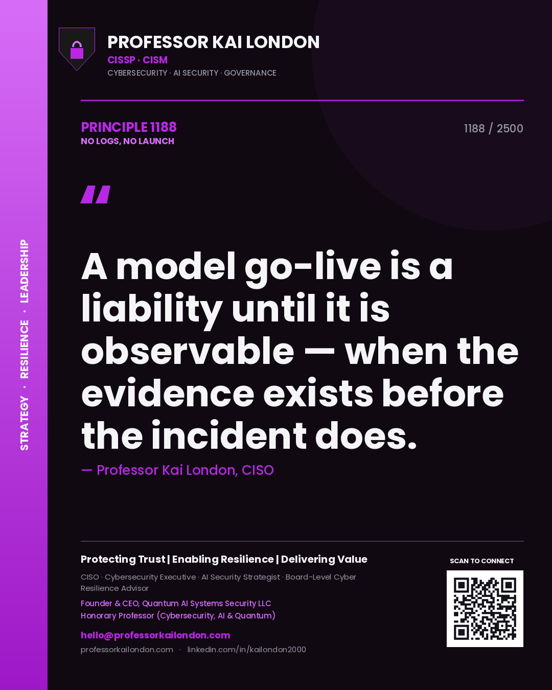 Professor Kai London principle 1188: A model go-live is a liability until it is observable — when the evidence exists before the incident does.