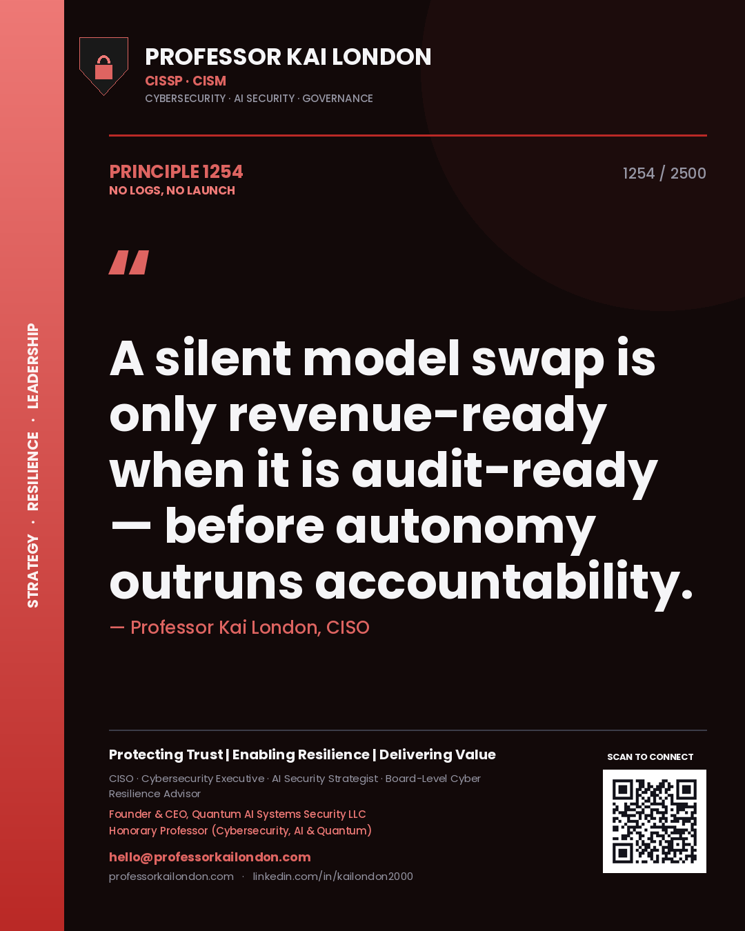 Professor Kai London principle 1254: A silent model swap is only revenue-ready when it is audit-ready — before autonomy outruns accountability.