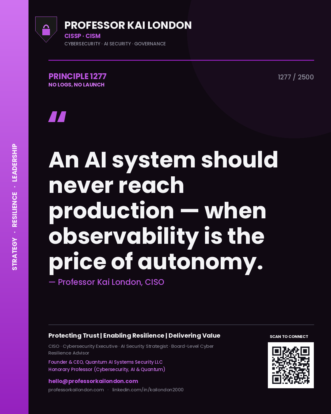 Professor Kai London principle 1277: An AI system should never reach production — when observability is the price of autonomy.