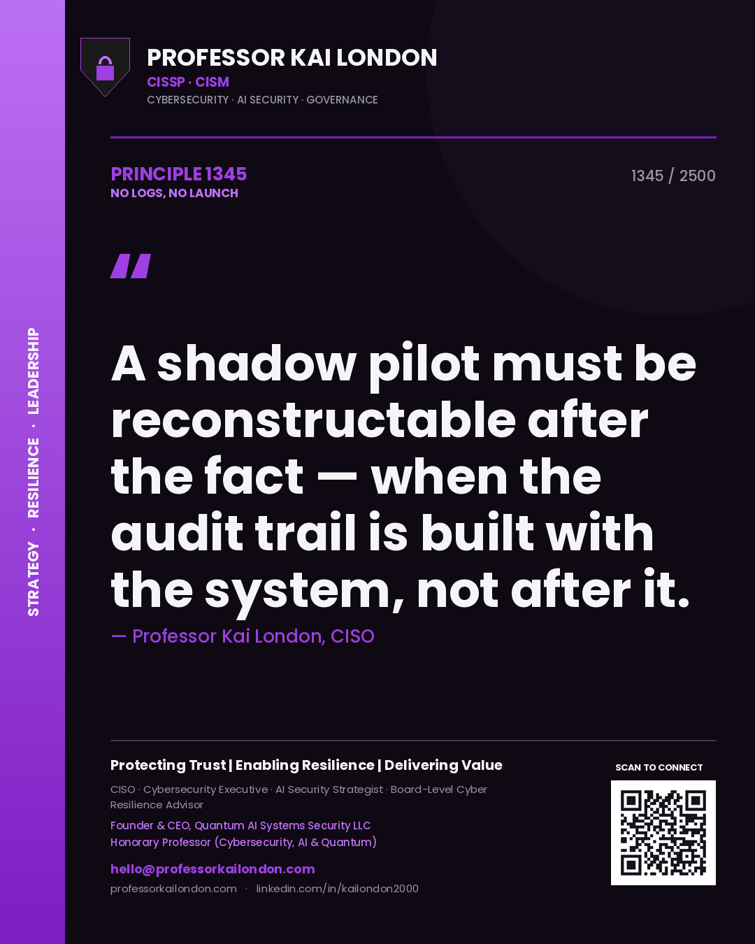 Professor Kai London principle 1345: A shadow pilot must be reconstructable after the fact — when the audit trail is built with the system, not after it.