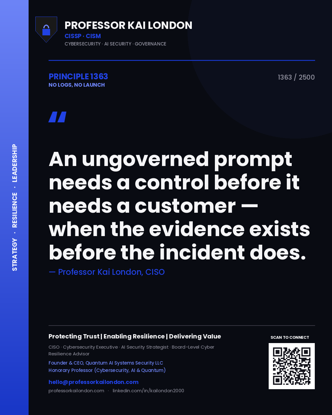 Professor Kai London principle 1363: An ungoverned prompt needs a control before it needs a customer — when the evidence exists before the incident does.