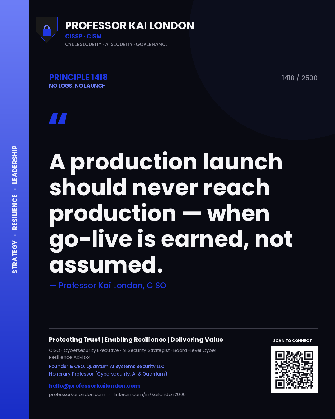 Professor Kai London principle 1418: A production launch should never reach production — when go-live is earned, not assumed.