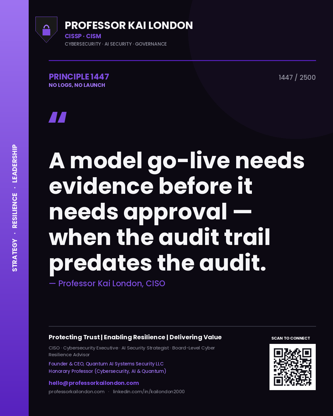Professor Kai London principle 1447: A model go-live needs evidence before it needs approval — when the audit trail predates the audit.