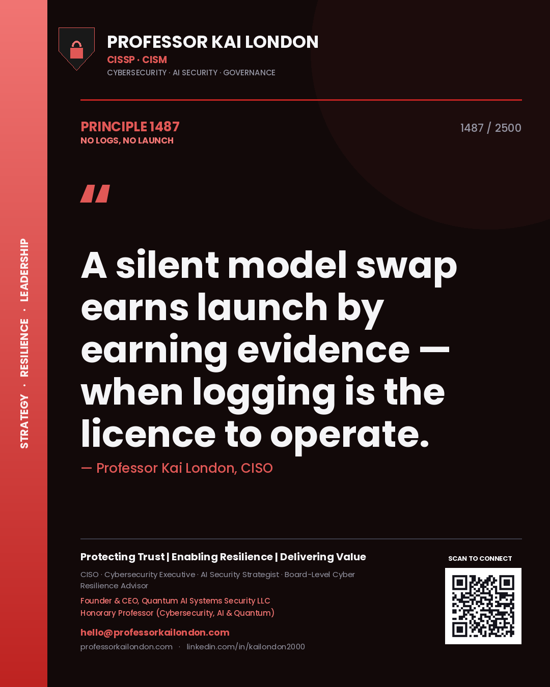 Professor Kai London principle 1487: A silent model swap earns launch by earning evidence — when logging is the licence to operate.