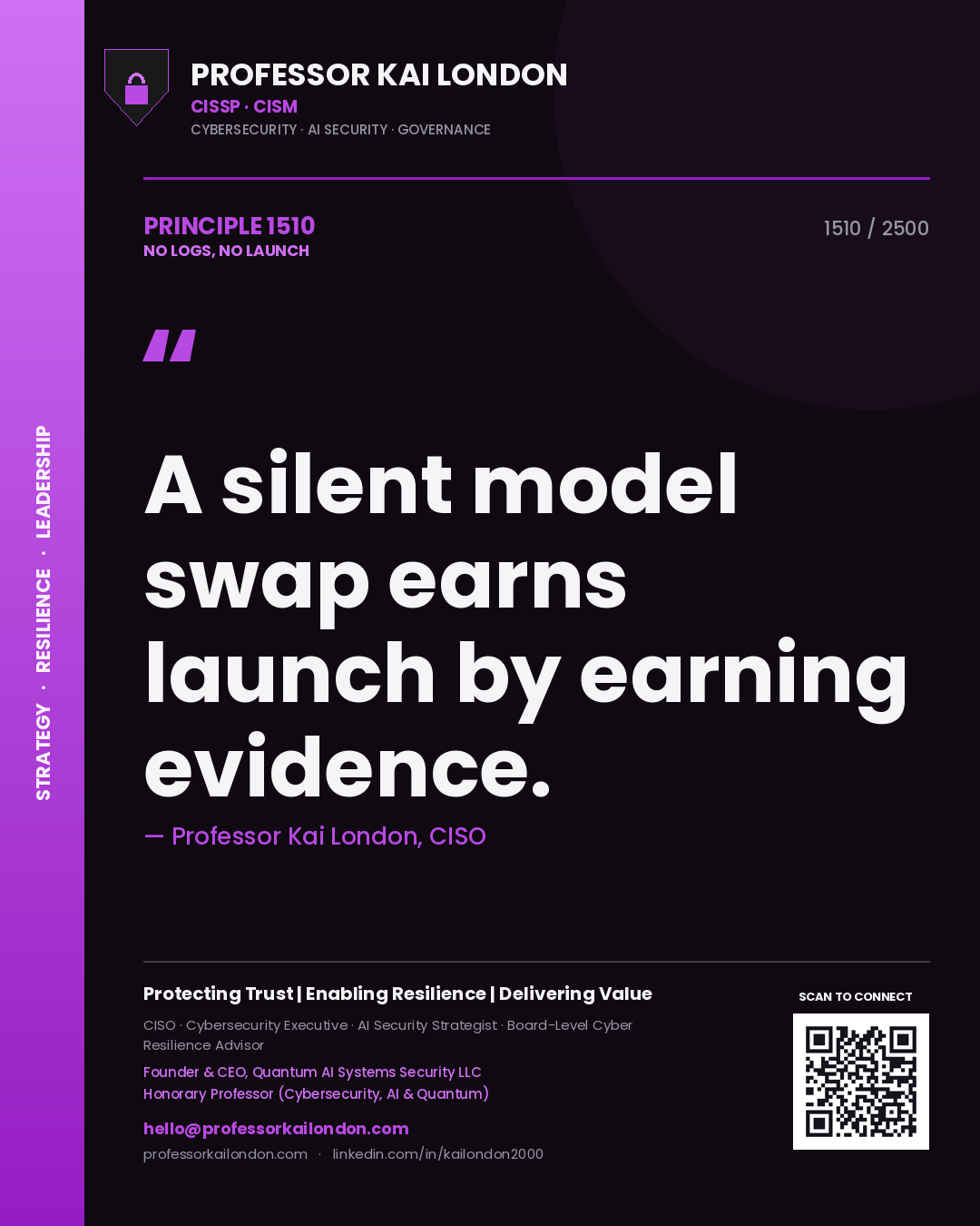 Professor Kai London principle 1510: A silent model swap earns launch by earning evidence.