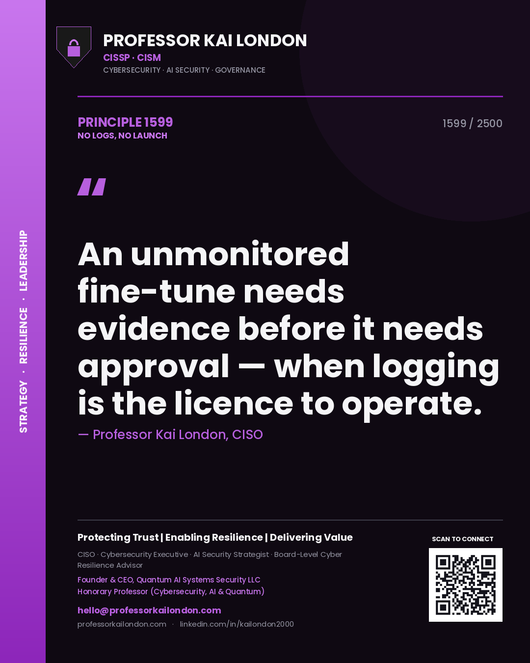 Professor Kai London principle 1599: An unmonitored fine-tune needs evidence before it needs approval — when logging is the licence to operate.