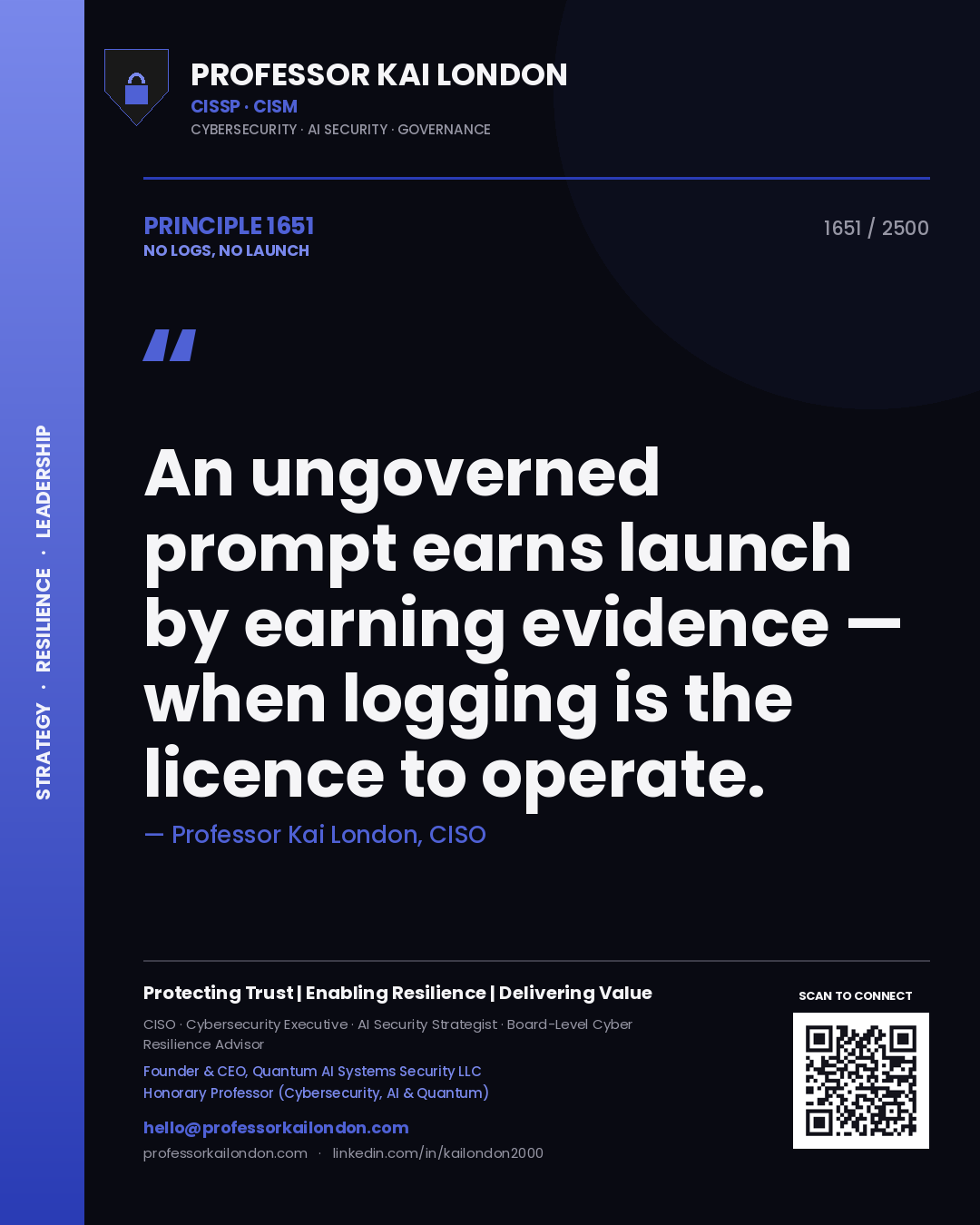 Professor Kai London principle 1651: An ungoverned prompt earns launch by earning evidence — when logging is the licence to operate.