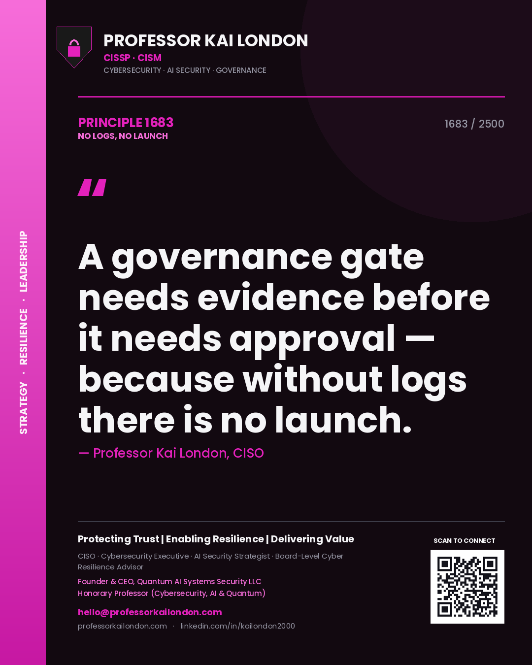 Professor Kai London principle 1683: A governance gate needs evidence before it needs approval — because without logs there is no launch.
