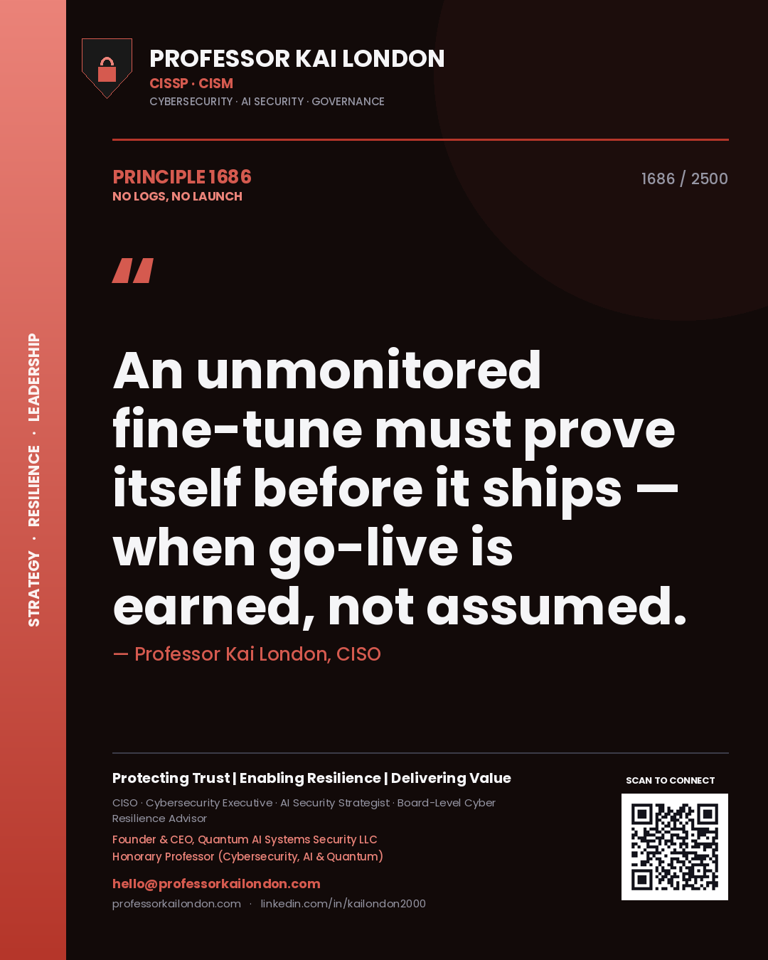 Professor Kai London principle 1686: An unmonitored fine-tune must prove itself before it ships — when go-live is earned, not assumed.